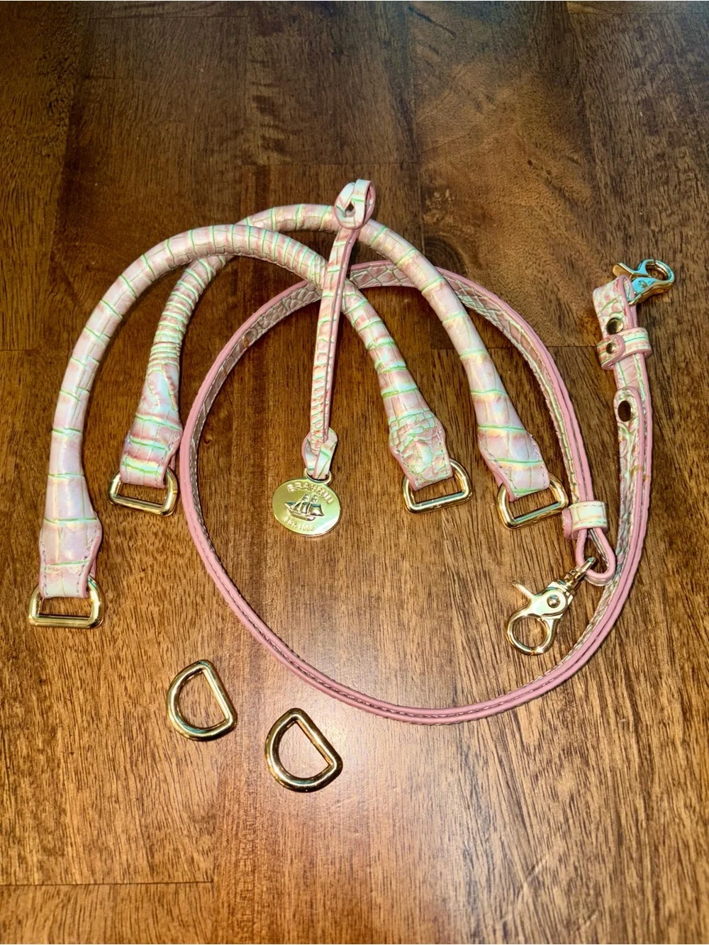 Brahmin Flirty Ombré—Pink/Green Croc-Texture Bag Straps with Gold Hardware